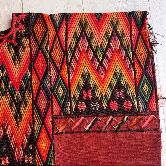 Vintage 70s Guatemalan Huipil Handmade Tunic Top – Red Brown Geometric P… - Picture 8 of 15